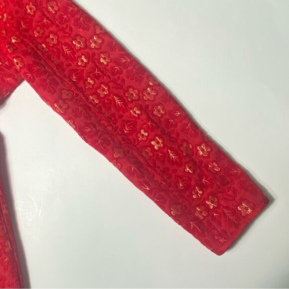 Chicos Red &Gold Tone Mandarin Brocade Floral Blazer/Jacket Women's Size 1/Small - Picture 3 of 16